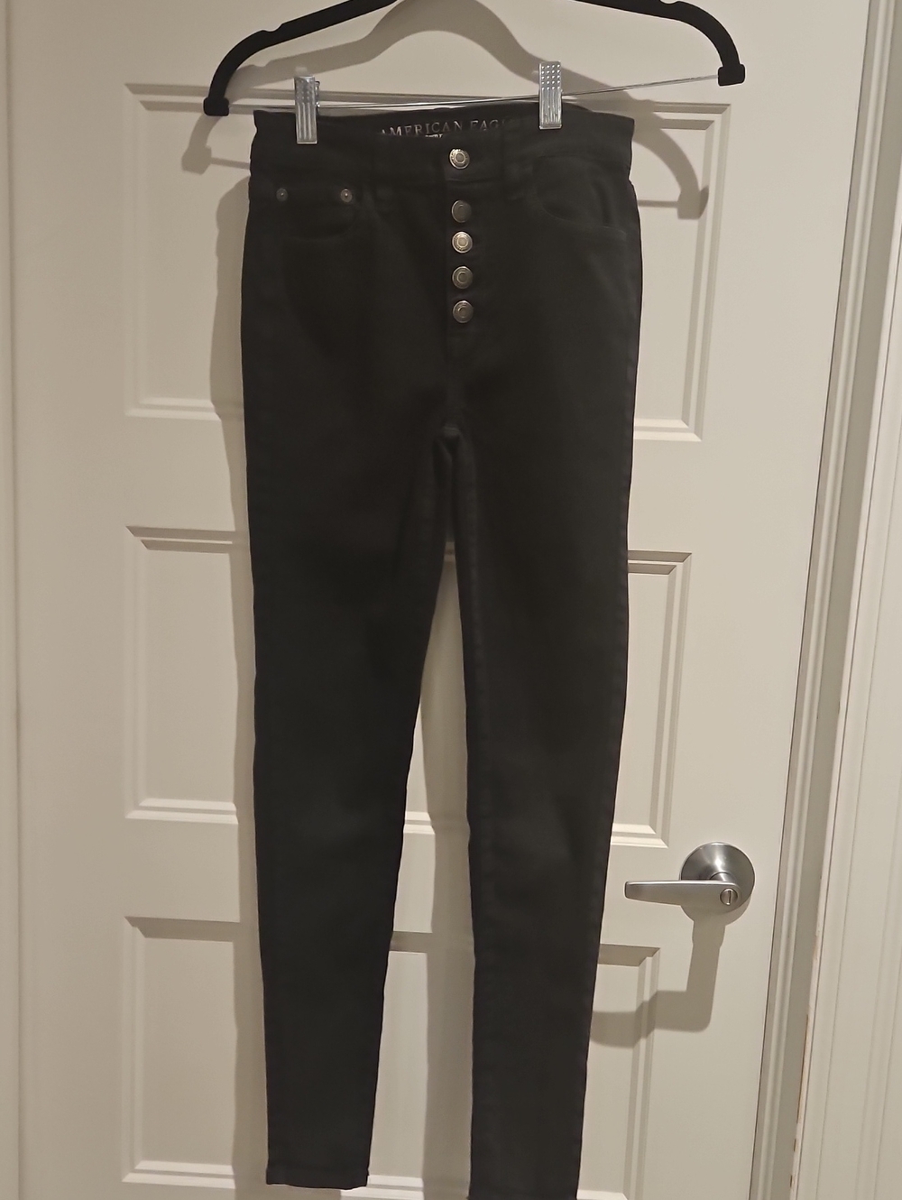 American Eagle Outfitters Black High-Rise Skinny Jeans with Button-Fly
